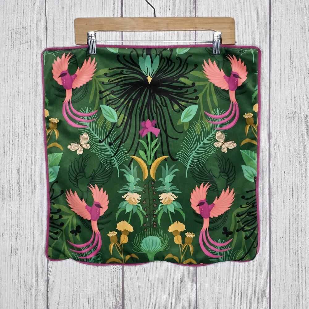 Kate Merritt KM Maximalist Velvet Cushion Cover Green Tropical Birds Floral 50cm